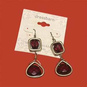 Dressbarn Gold and Deep Red Drop Earrings